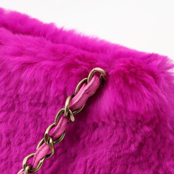 Authentic CHANEL CC Vintage Rabbit Fur Hot Pink Purse Chain Shoulder Bag Y2K - Picture 7 of 13